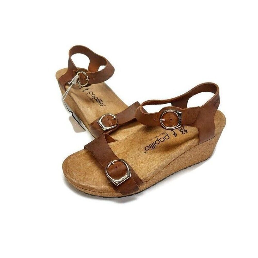 Papillio By Birkenstock Soley Ring Buckle Wedge Sandals Sz 11 Cognac NARROW Fit - Picture 5 of 10